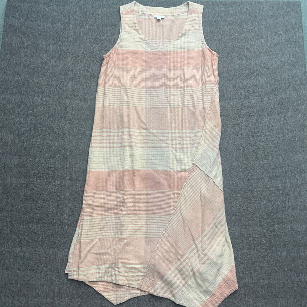 J‎ Jill Pure Jill Dress L Petite Plaid Prairie Cottage Assymetrical Linen Blend